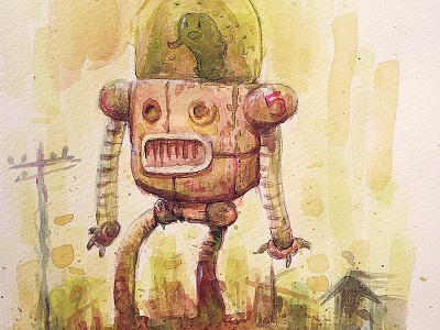Robo 25 illustration red robots watercolor