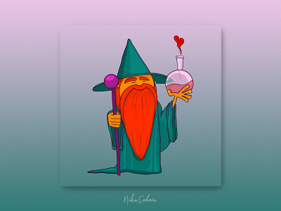 Character design: wizard with love portion character design emoji graphic design hand drawn illustration mascot