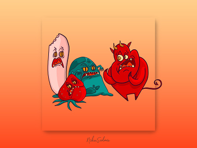 Illustration: monster food character design design devil emoji food funny graphic design hand drawn illustration mascot vector