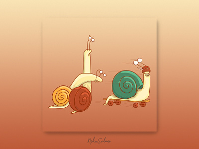 Illustration: speed character design design emoji graphic design hand drawn humor illustration mascot snails speed vector