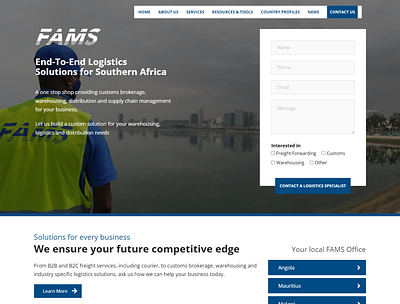 FAMS International freight logistics transport website design wordpress