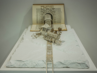 Book Sculpture: Derailing my train of thought art book book sculpture craft design graphic design model paper sculpture train tunnel