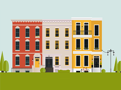 Rowhouses 2d bicycle building buildings city cityscape flat illustration row houses rowhouses