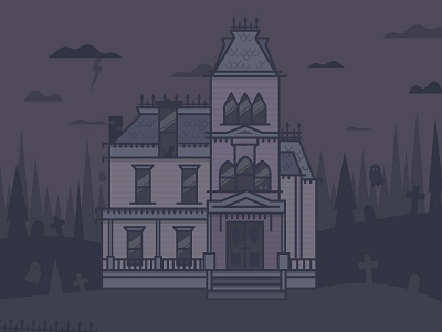 Happy Halloween ghost halloween house illustration line art scene spooky victorian