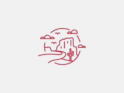 Desert Route bird cactus cloud desert icon illustration line art red rock