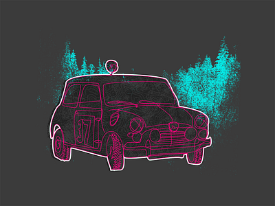 Mini car continuous doodle illustration mini monte carlo motorsports racing rally screenprint