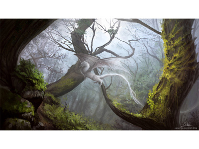 Forest Dragon creature digitalpainting dorest dragon environment fantasy illustration painting