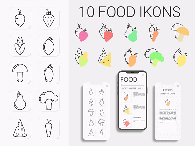 Ten food ikons design food healthy food icon illustration tasty food vagetables