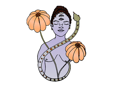 Daily Doodle of a Lady with a Snake dailydoodle design doodle femme flowers illustration snakes vector woman