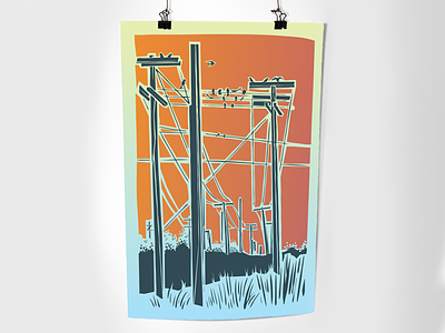 Power illustration poster design print design telephone poles vector