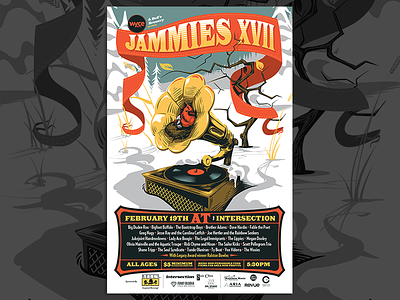 Jammies 17 - Full birds gig gramophone illustration poster vector vector illustration