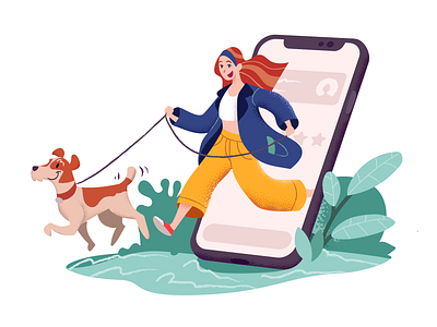 Hire a dog walker animals branding design dog illustration iphone x onboarding