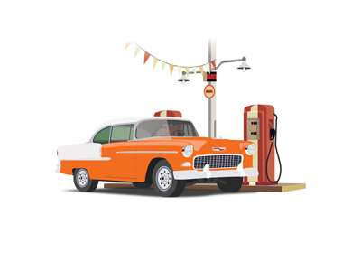 '55 Chevy Belair 1950s belair car chevy classic classic car drawing gas illustration refuel retro station throwback vector vintage web illustration