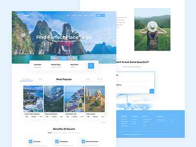 Vacant - Landing Page clean holiday homepage homepage design landing page landing page design minimal travel agency ui ui ux design ux vacation web website
