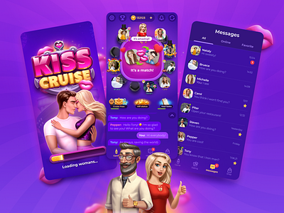 Kiss Cruise – Spin the bottle app design game mobile ui