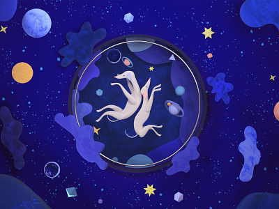 Dogs lost in the space 3d artist 3dcharacter animation characterdesigner colors cover dogs illustration minimalist motion design motion graphic