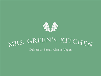Mrs. Green's Kitchen branding food green icon identity logo logotype oak leaves restaurant stencil typography vegan