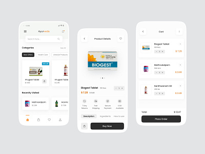 Ayurveda - Ecommerce App app app design cart clean e commerce ecommerce mobile app mobile app design mobile design mobile ui online shop online store shop store ui ui ux