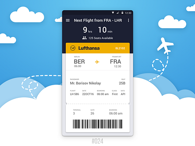 #Daily UI #024 - Boarding Pass 024 airplane android boarding pass dailyui flight lufthansa ticket