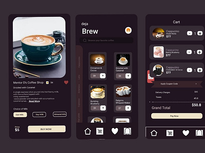 Coffee mobile screen app branding design illustration typography