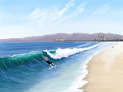 Dive beach digital painting editorial illustration ocean