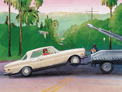 Rose colored glasses california cars editorial hollywood illustration