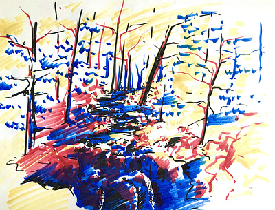 The Forks drawing en plein air illustration plein air primary colors
