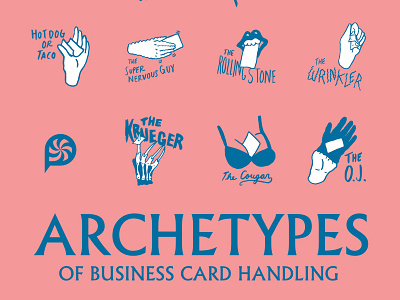 Archetypes of Business Card Handling business card funny illustration joke poster print peppermint taro kun