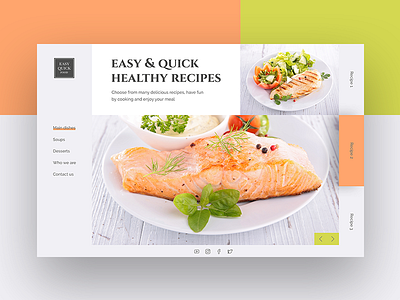 Easy & quick healthy recipes clean colours cooking food interactive landing recipes shapes web webdesign