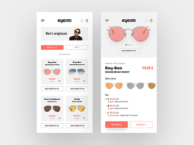 Eyerim e-shop mobile redesign clean ui ecommerce eshop glasses interactive living coral minimal mobile mobile app mobile ui