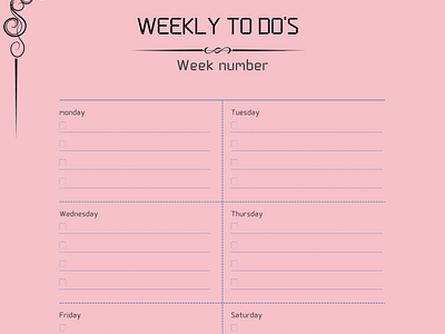 Minimalist light red weekly to do list