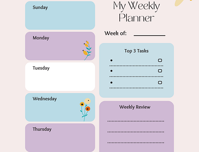 Minimalist blue, white and beige weekly planner. beige blue graphic minimalist design purple template weekly planner