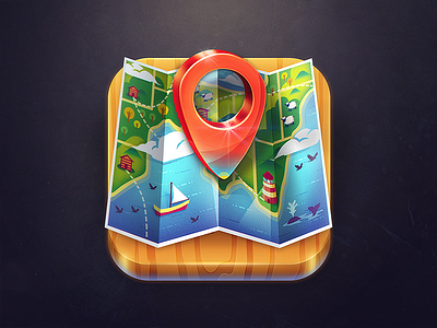 Map Icon app appstore design icon interface ios iphone map pointer travel ui wood