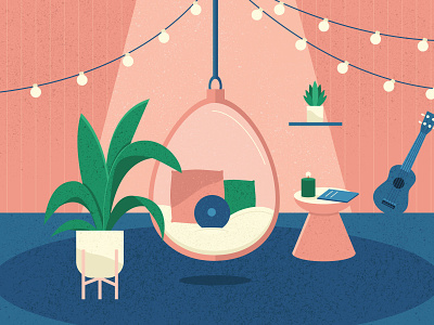 Isolated Paradise 2d art chair color comfort comfy creative design drawing hanging chair home illustration illustrator isolation pink plants relax relaxation string lights ukelele