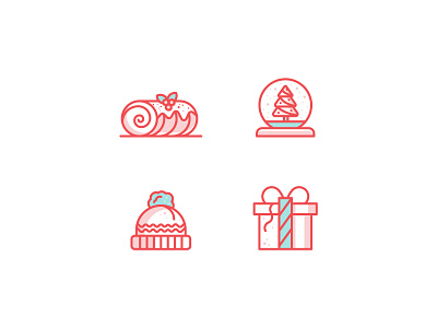 Holiday Icons | Day 5 christmas christmas icons christmas tree gift hat holiday icons holly jolly christmas challenge icon set icon style iconography illustration line art minimal present red snowglobe winter winter hat yule log