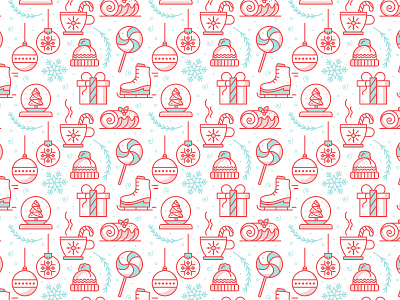 Holiday Pattern | Day 9 candy cane christmas christmas tree holiday season holly jolly design challenge hot cocoa ice skate icon pattern iconography icons illustration lolipop minimalist monoline present snowflake tinsel winter yule log