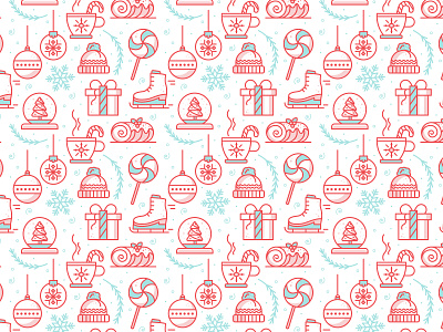 Holiday Pattern | Day 9 candy cane christmas christmas tree holiday season holly jolly design challenge hot cocoa ice skate icon pattern iconography icons illustration lolipop minimalist monoline present snowflake tinsel winter yule log