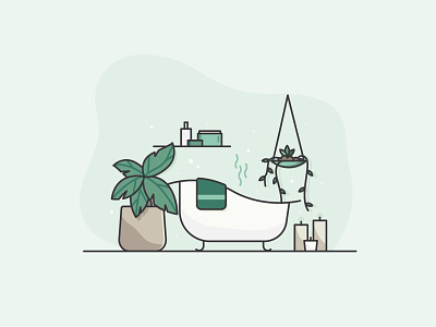 Spa Day 2d bath digital illustration graphic design green icon illustration minimal plants relax spa day
