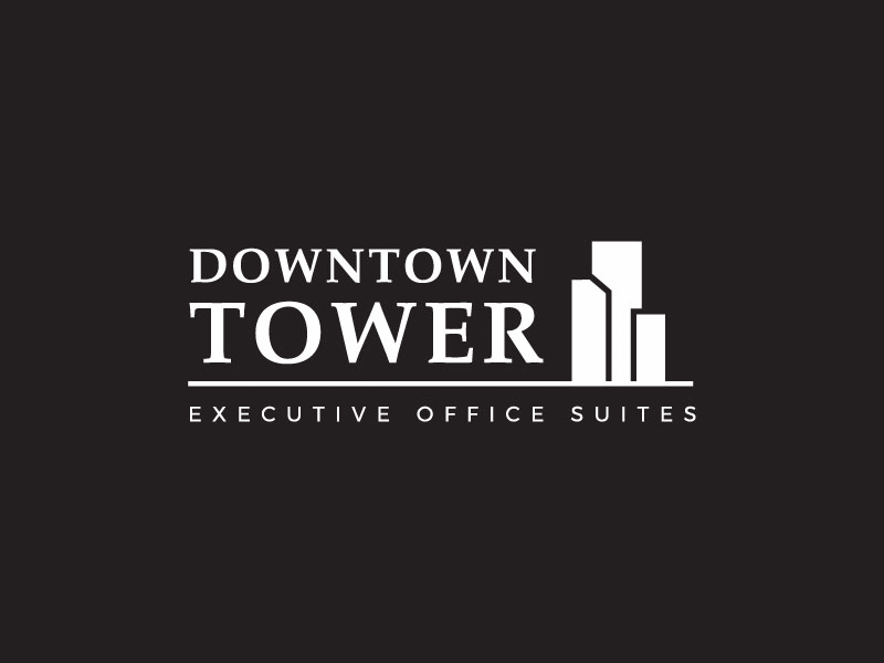 Downtown Tower Executive Office Suites Logo amarillo black and white branding buildings downtown tower identity logo minimalist offices