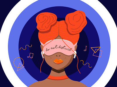 Do Not Disturb - 01/30 2d abstract airpods artwork challenge character color design do not disturb fashion fashion illustration girl hair icon music shapes sleep space buns vector vibes