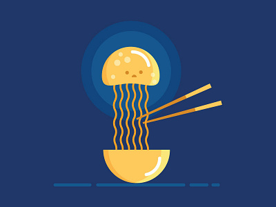 Jelly Noodle - 07/30 2d cartoon challenge character chopstick color dark flat glow icon illustration illustration design jelly jellyfish minimal noodle ramen sea vector