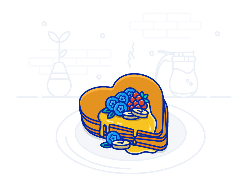 Pancake Love - 15/30 daily shapes heart brunch breakfast food iconography icon 2d flat vecor design banana blueberries fruit pancakes