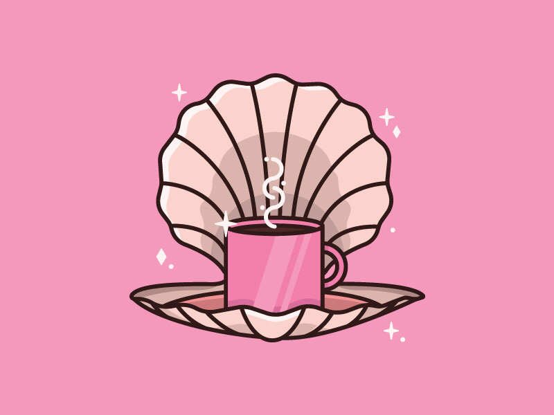 Morning Treasure - 16/30 2d flat creative shiny pearl shell treasure color design illustration pink coffee