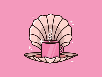 Morning Treasure - 16/30 2d coffee color creative design flat illustration pearl pink shell shiny treasure