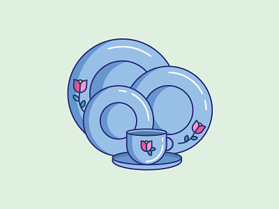 Inktober Day 8 | Frail 2d china set creative cute dish set dishes fine china flower flower illustration frail icon iconography inktober vectober