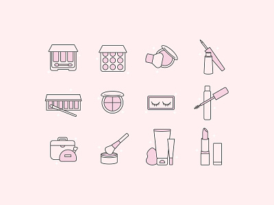 Makeup Essentials Icon Set 2d beauty beauty salon blush color design icon icon design icon set icon sets iconography icons illustration line makeup makeup artist pink pink icons