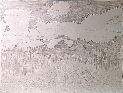 Jamaican Landscape One-Point Drawing Perspective-Andre Minott illustration