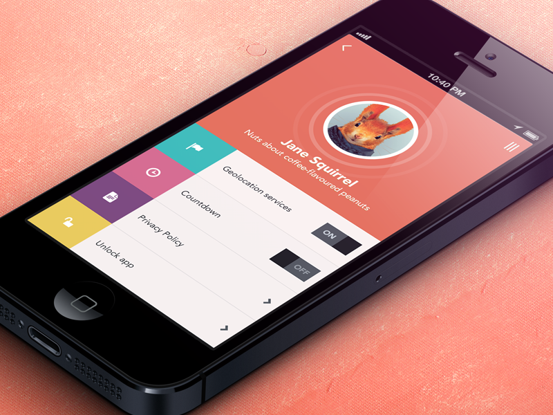 Squirrel Settings iphone ios settings app flat design ui ux orange colorful switch on off