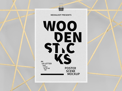 Wooden Sticks Poster Scene Mockup mockup photoshop poster