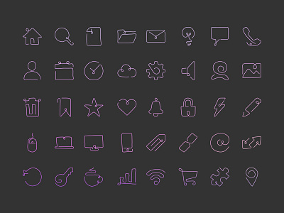 Curved Script Style Single Line Icons glyphs hand drawn icons monoline one line single line vector